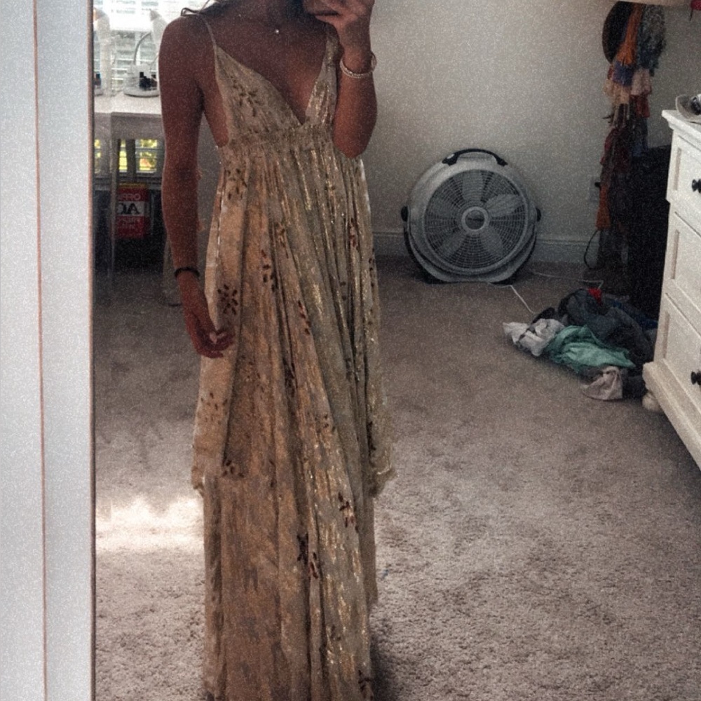 Free People Cream Floral Backless Dress